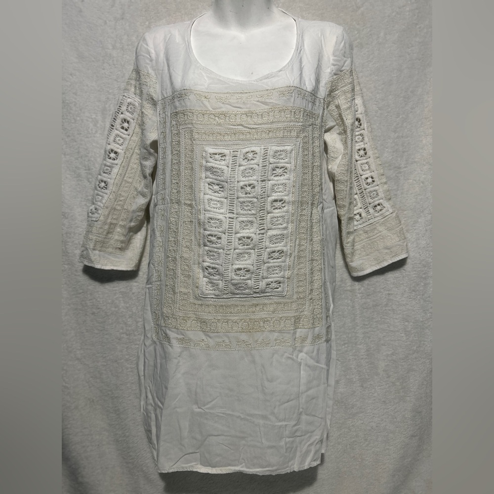 Molio Relio Sheer Tunic Embroidered Knit Half Sleeve Boho Top Size Small